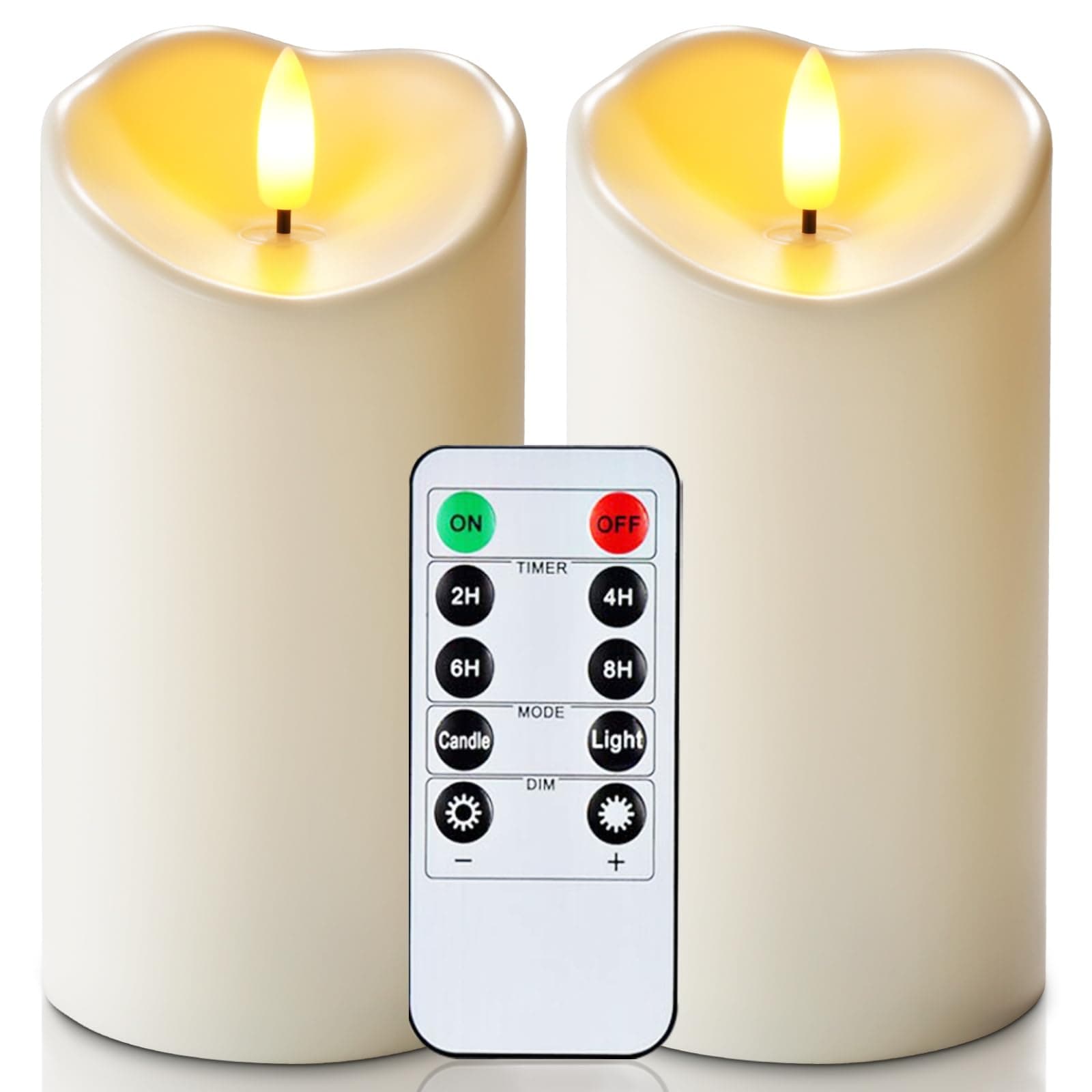 Homemory 3" x 6" Outdoor Waterproof Flameless Candles, LED Candles, Battery Operated Candles with Remote and Timers, Electric Fake Pillar Candles for Home Decor, Ivory White, Set of 2