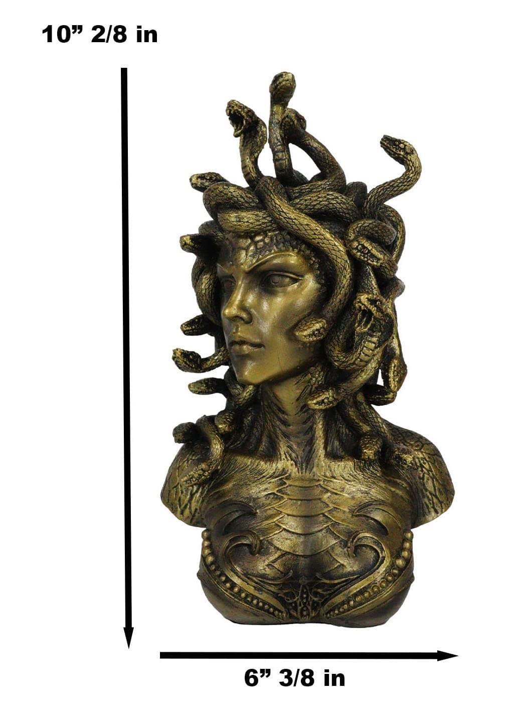 Ebros Gift Greek Mythology Gorgon Sisters Goddess Medusa with Wild Snakes Hair and Armored Scales Skin Bust Statue 10" Tall Temptation Seduction of The Demonic Gorgon Deity Sculpture