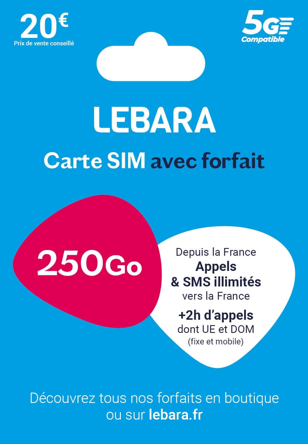 Lebara SIM - Unlimited Calls and SMS France + 2 Hours Calls to 43 Countries + 100 GB - Ready to Use