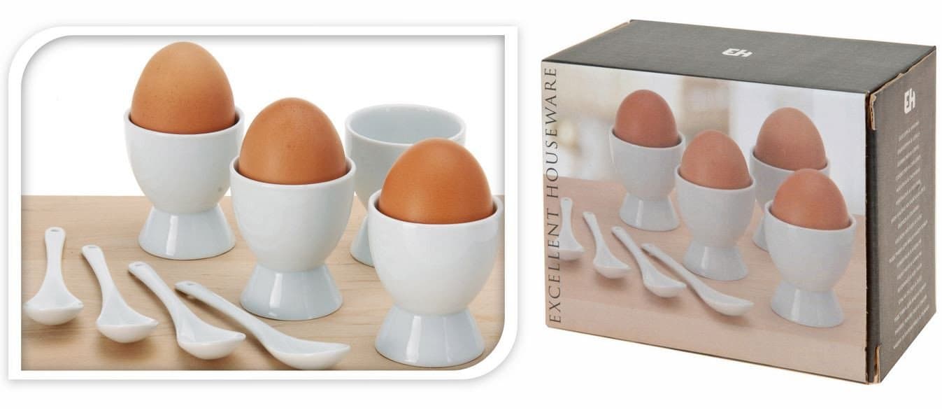 8 Piece Porcelain Eggcups Egg Cups & Porcelain Spoons Perfect for kitchen & gift