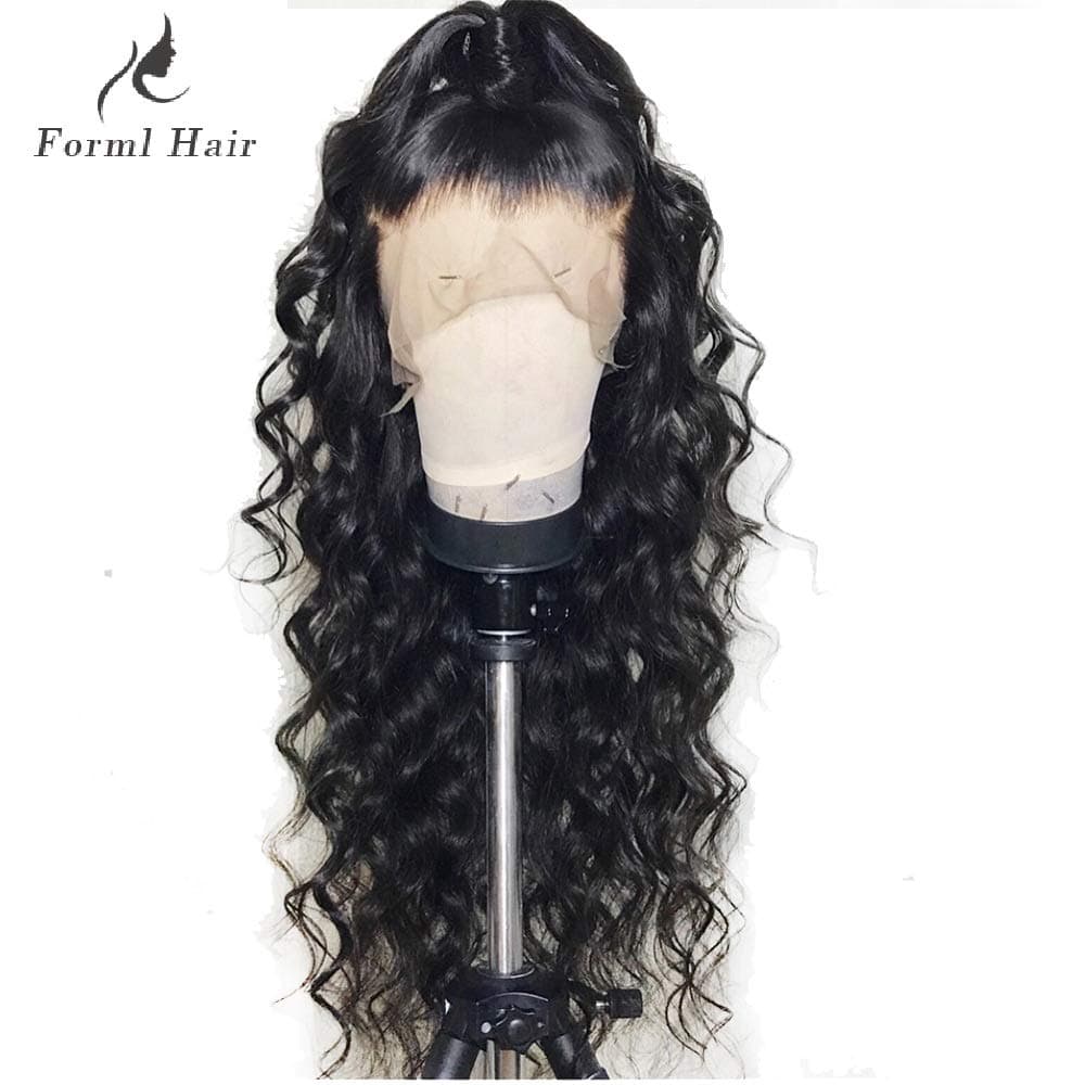 Formal hair&reg 360 Lace Frontal Loose Curly Wave Human Hair Wigs-Glueless 150% Density Brazilian Virgin Remy Wigs with Baby Hair For Black Woman 20 inch, Natural Color