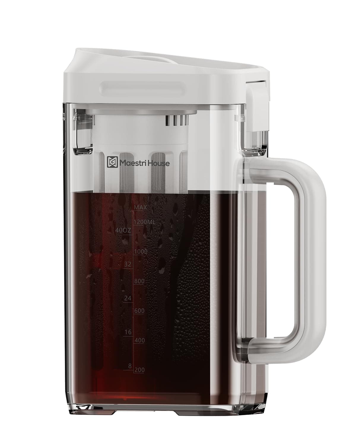 Maestri House Compact Cold Brew Coffee Maker, 41oz Iced Tea and Coffee Maker Brewer Space Saving Tritan Pitcher, 350 Mesh Filter, 100% Leak-Proof