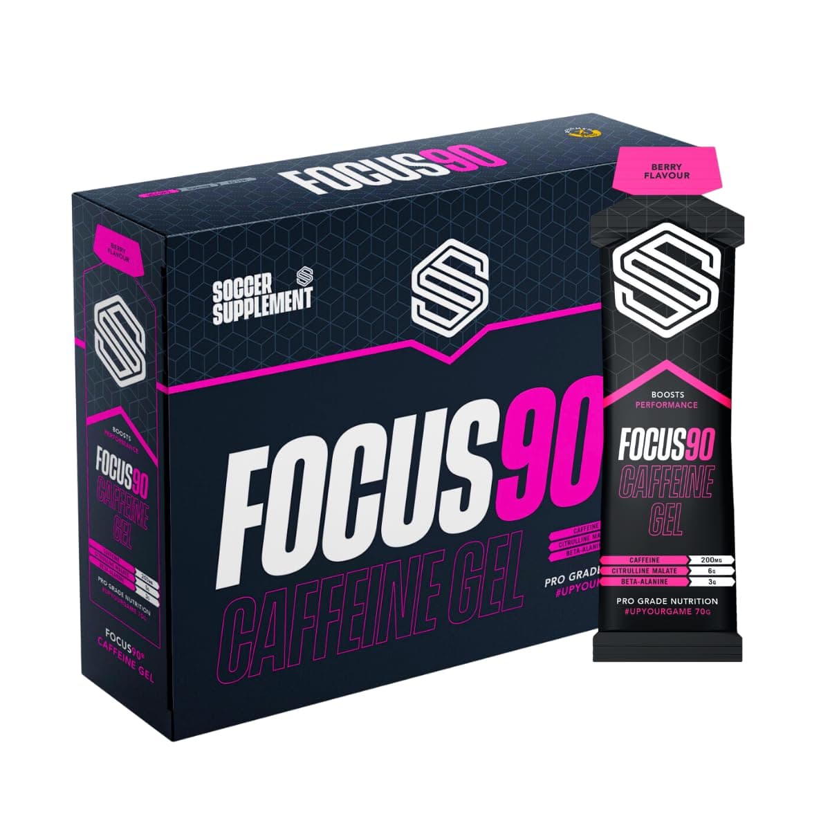 SOCCER SUPPLEMENTFocus90 - Caffeine Energy Gels - 200mg Caffeine Per Serving, Quick Release Pre-Workout Gel, Mixed Berry Flavour, Informed Sport Tested