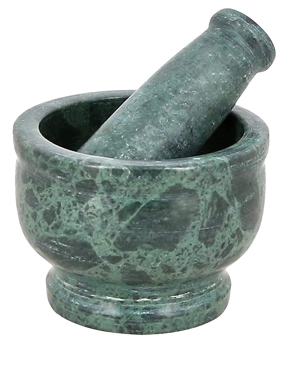 Alvano Mortar and Pestle Set/Ural/Idi Kallu/Okhli/Kharal/Marble Stone Masher for Kitchen to Mash Elaichi, Medicines, Black Pepper, Ginger, Multipurpose Use (4 Inch Green)