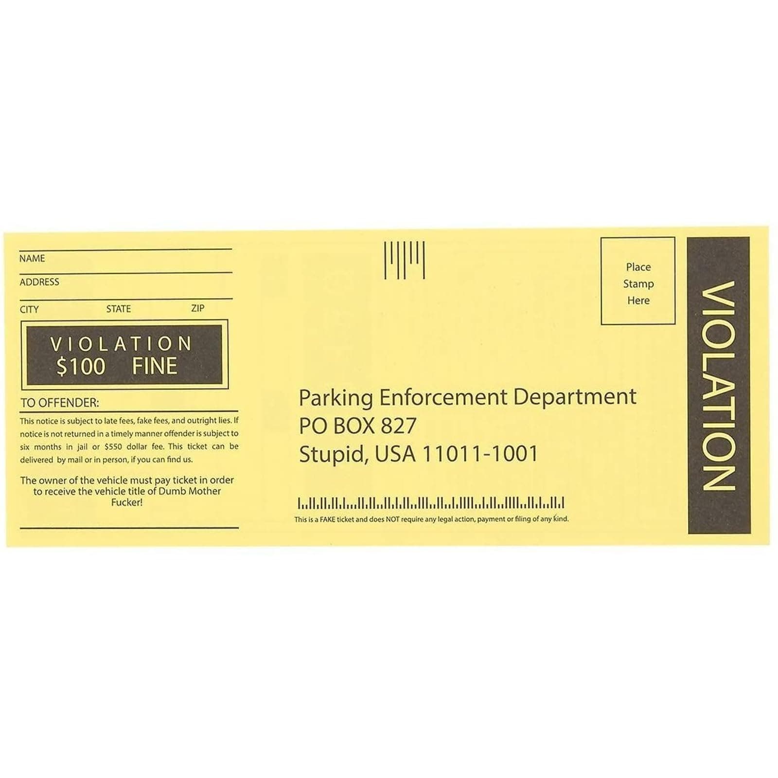 100 Sheets Fake Parking Tickets - Funny Ticket Prank, Gag Gifts Great for Pranks, Party Favors, 6 x 2.5 in