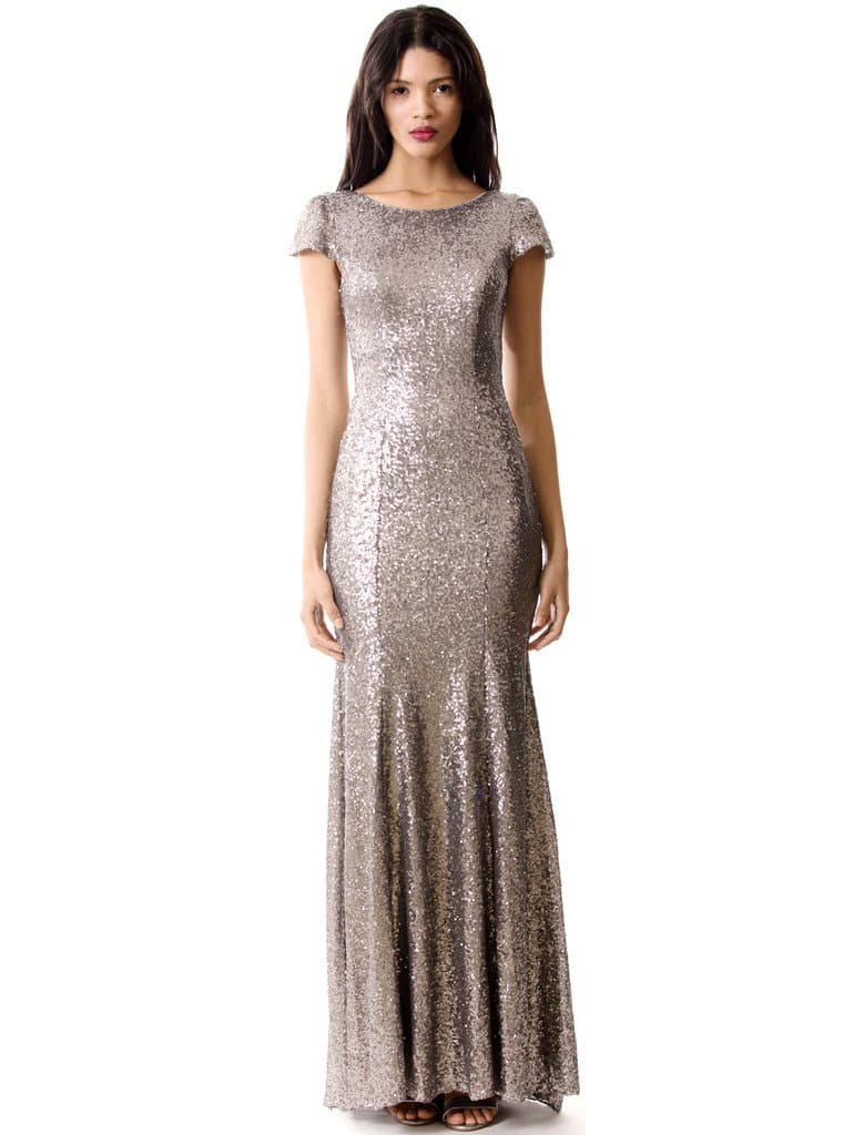 Women's Cap Sleeves Slim Sequined Evening Dress Mermaid with Train (12, Silver)