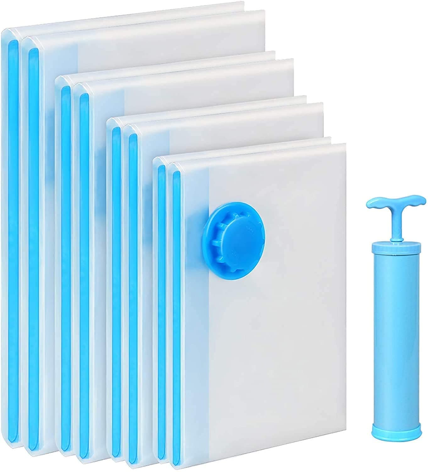 PRIFRA Reusable Vacuum Storage Bags Reusable Space Saver Bags for Clothes Blankets Winter wear Clothes Storage Bag Compression Sealer Bags for Home & Travel (5Pcs Vacuum Bag)2 Small (50 cm x 70 cm), 2 Medium (60 cm x 80 cm), 1 Large (70 cm x 100 cm) with Hand Pump