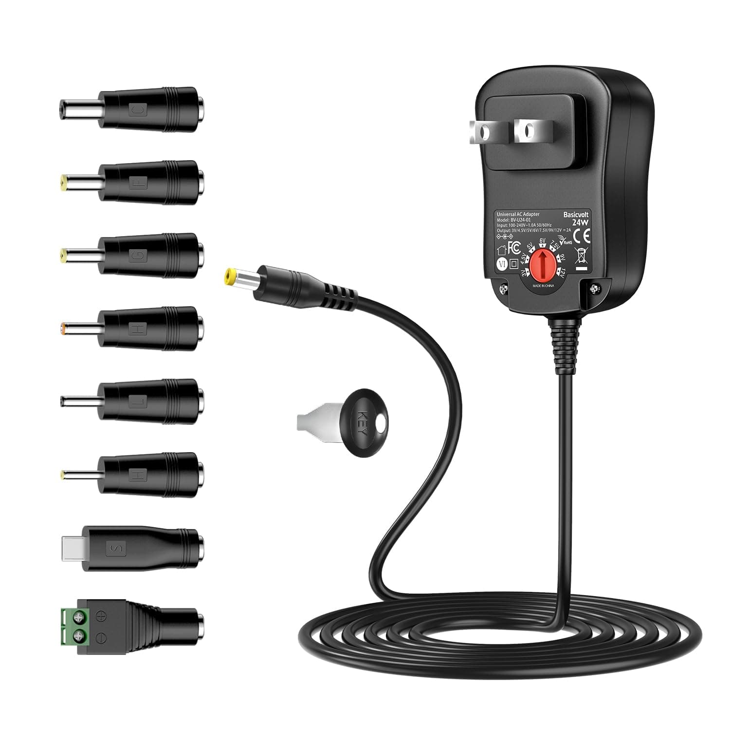 - Universal 24W AC Adapter Kit, DC 3V 4.5V 5V 6V 7.5V 9V 12V 2A 2000mA 1A Power Supply for LED Strip Light CCTV Camera Speaker Router, DC Round Adapter 5.5mm2.1mm