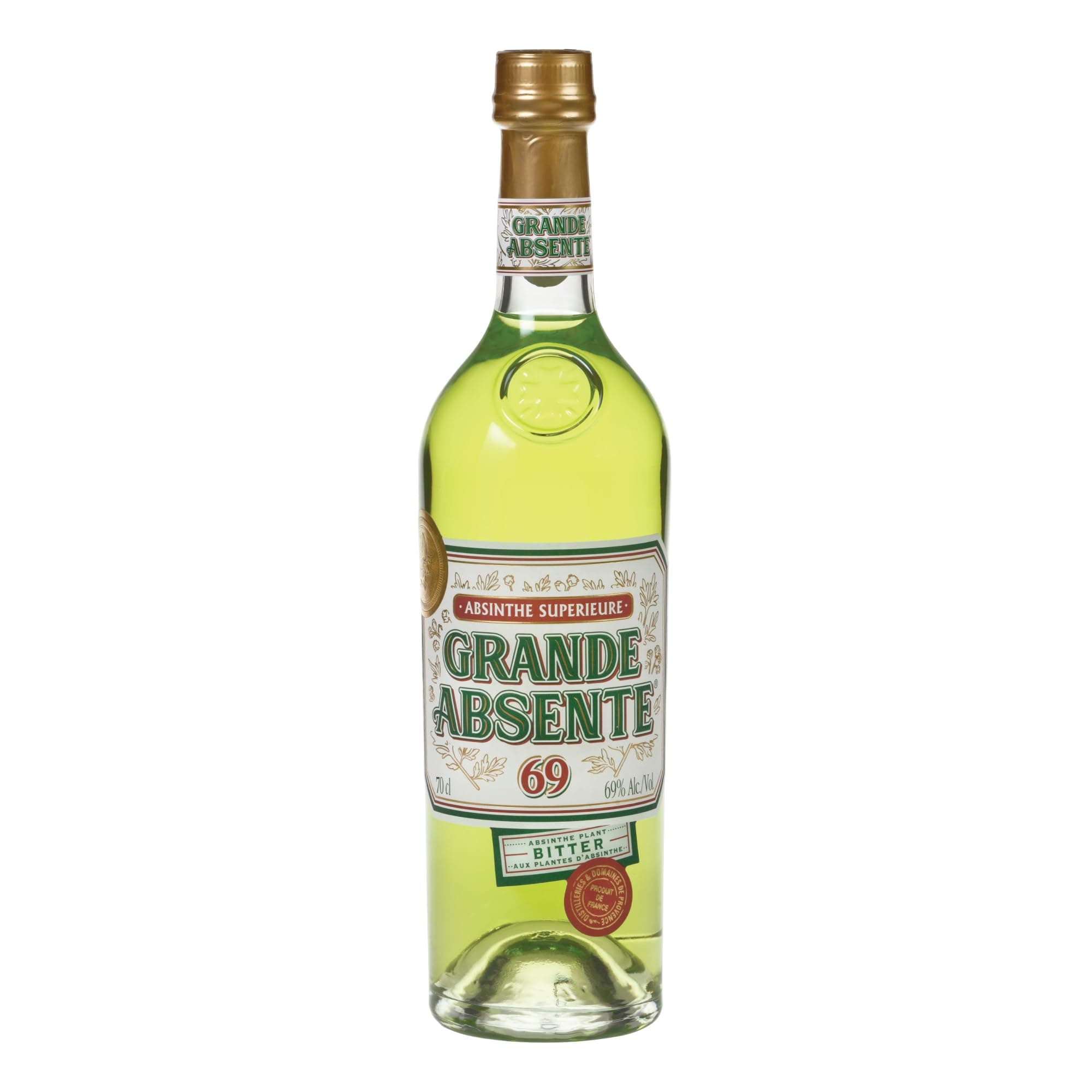 Grande 69° Absinthe Alcohol - 69 percent ABV High Proof Alcohol - 70cl - Ready to Drink - Produced by Distilleries et Domaines de Provence - Shot Drinks