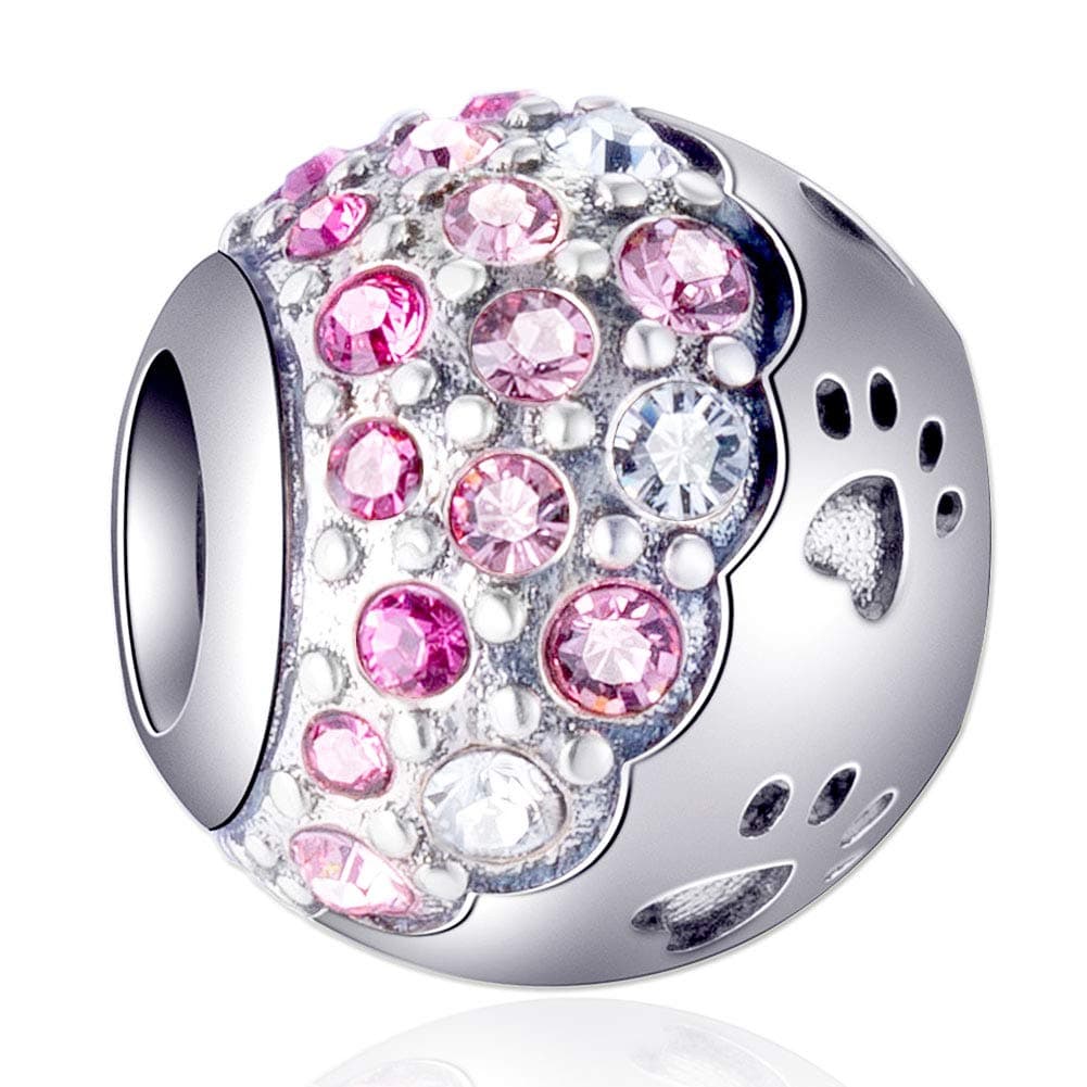 SambaahSterling Silver Dog Charm Puppy Pet Charm Bead with Crystals for Dog Lovers Charm Bracelets