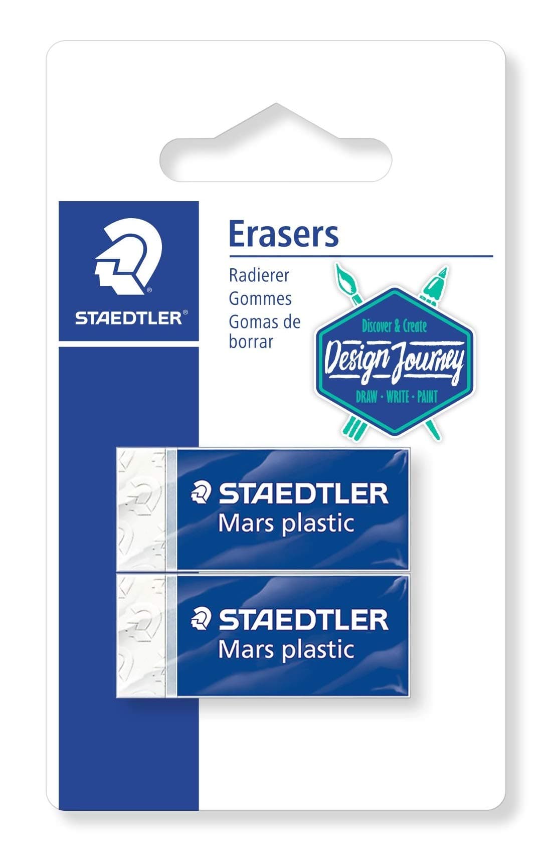 Staedtler Mars Plastic Mini, Premium Quality Eraser, Latex-Free White Artist Erasers, Pack Of 2, 52653Bk2-C
