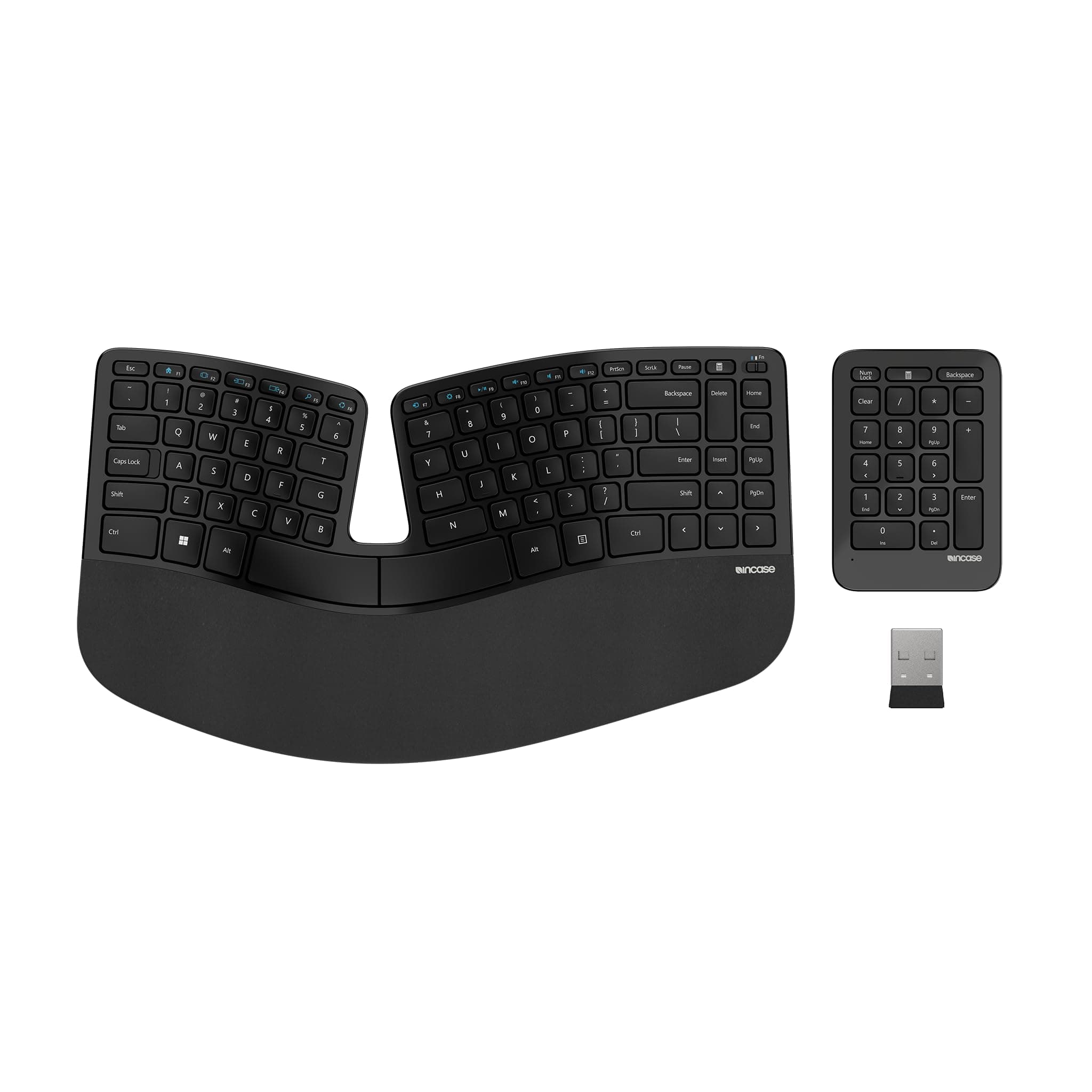 Incase Sculpt Ergonomic Keyboard – Designed by Microsoft – Split Keyset Design, Palm Rest, Contoured Layout, One-Touch Windows Button, AES 128-Bit Encryption, Includes Separate Number Pad – Black