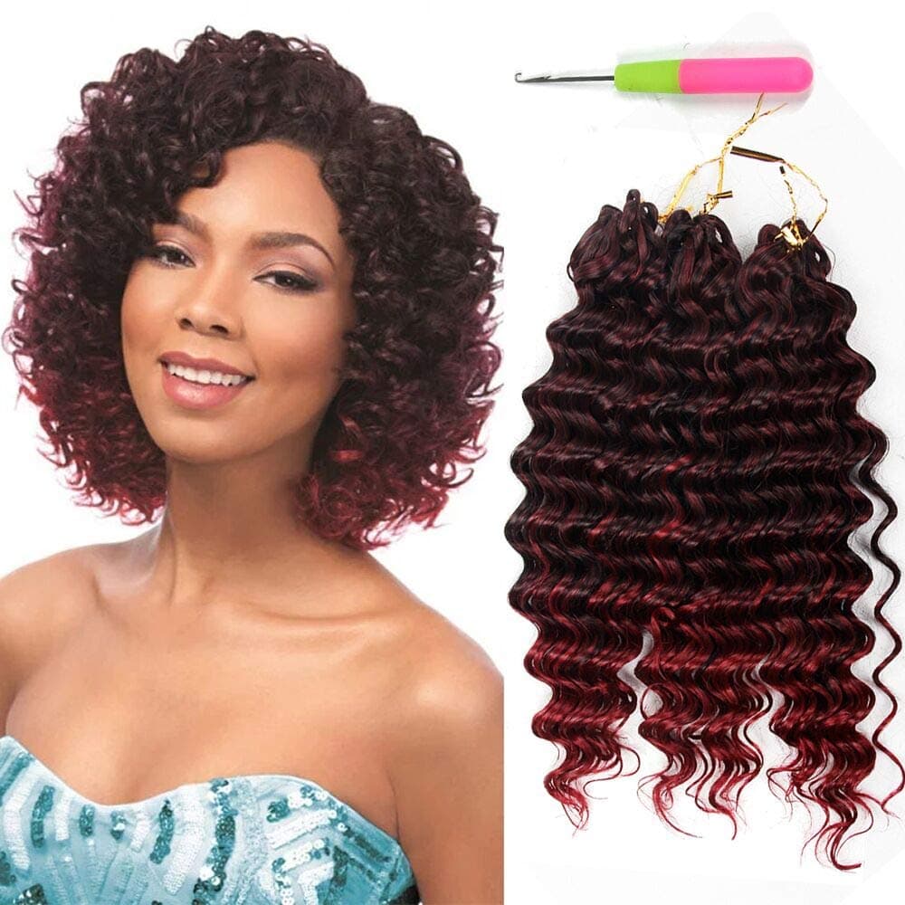 3Pcs/Lot Deep Wave Twist Jerry Curl Crochet Braids Hair Extensions 10" Freetress Water Wave For Women Burgundy Synthetic Crochet Braiding Hair Bundles