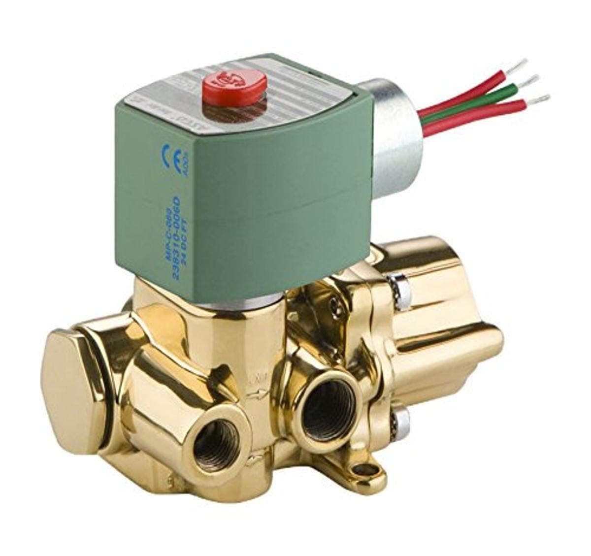 ASCO 8344G070-120/60,110/50 Brass Body Pilot Operated Piston/Poppet Solenoid Valve, 1/4" Pipe Size, 4-Way Inline Single Solenoid, Nitrile Butylene Sealing, 1/4" Orifice, 0.8 Cv Flow, 120/60V, 110/50V