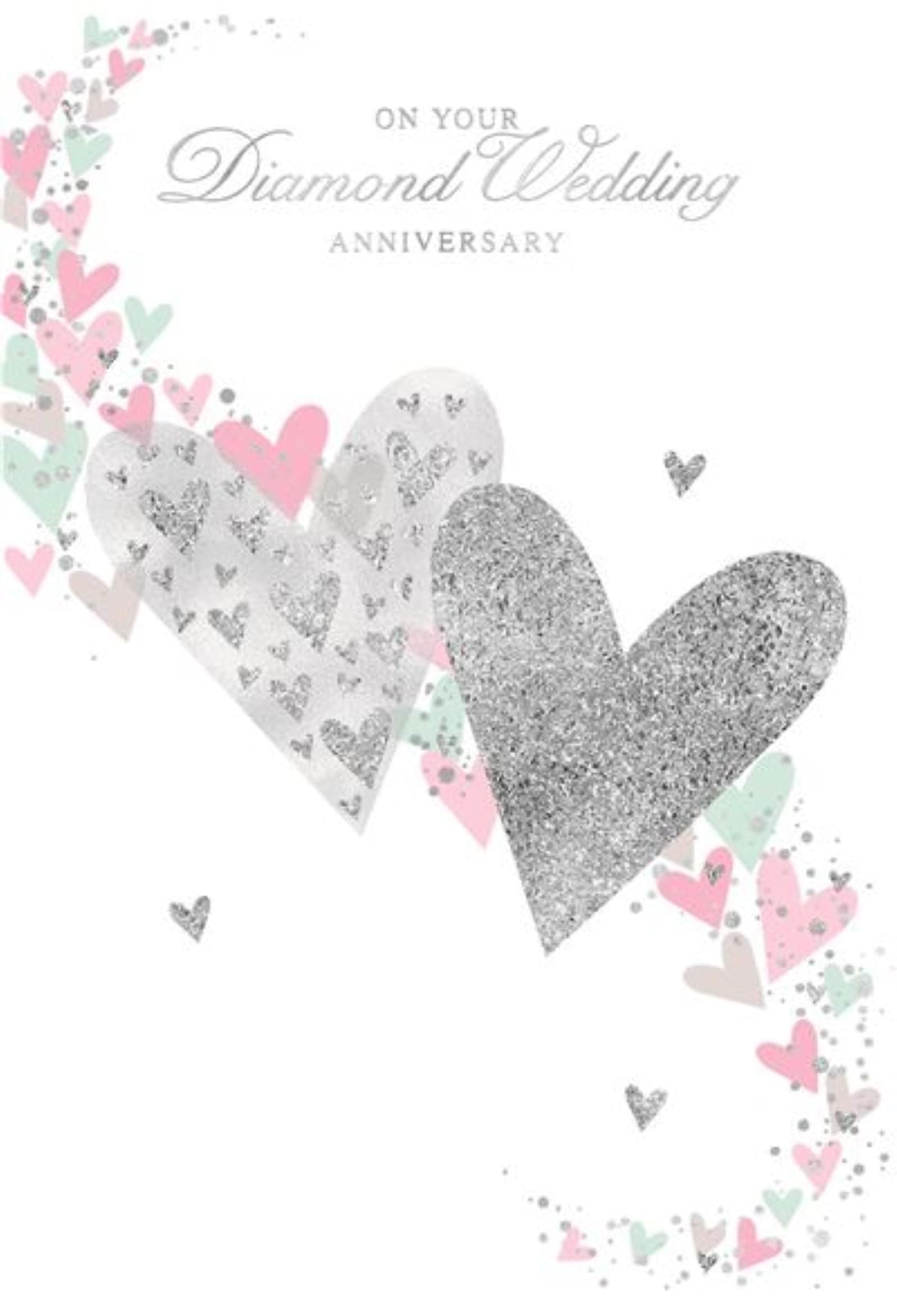 Diamond 60th Wedding Anniversary Card - Pink & Silver Foil Heart 7.75" x 5.25"