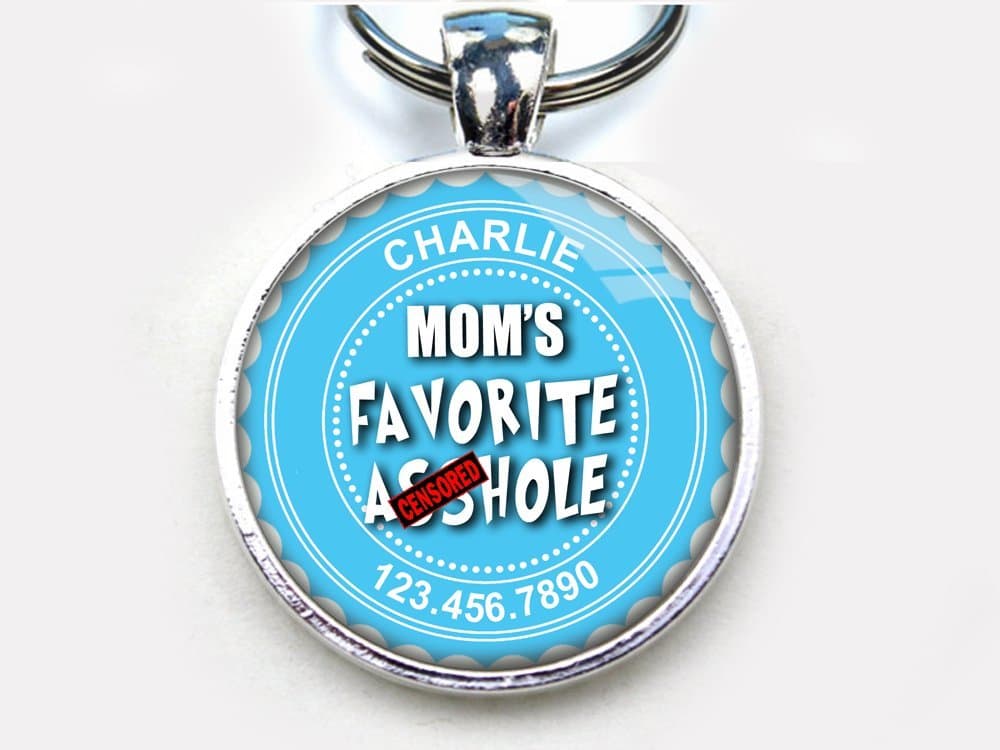 Custom pet ID Tag Dog tag cat pet tag Funny Humor Mom's Favorite Asshole SGL (Small 1")