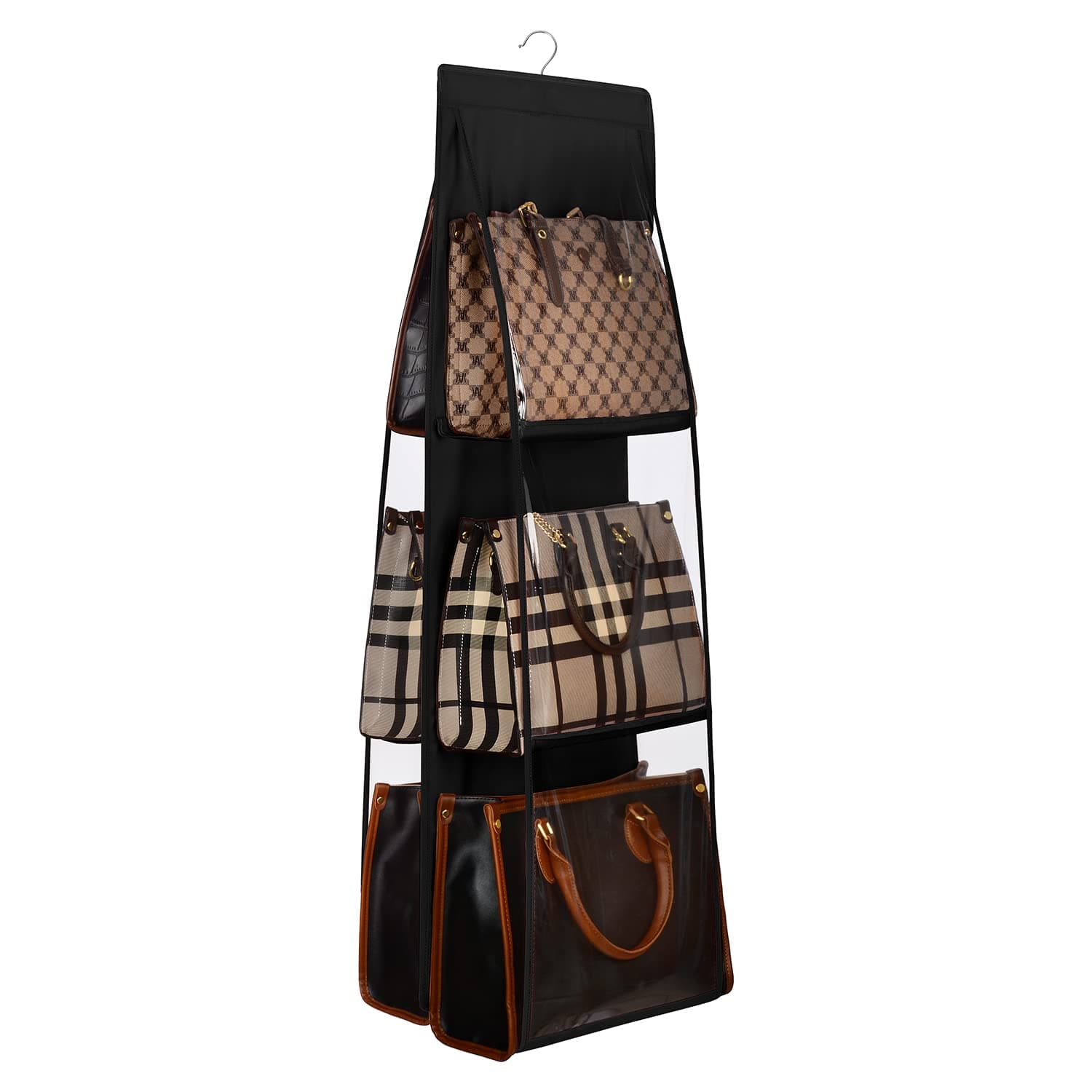 Lirex Medium and Large Handbag Hanging Purse Organizer for Closet, Handbag Storage Organizer Hanger Oxford Cloth Closet Organizer for Family Closet Bedroom, Foldable and Universal Fit, Black