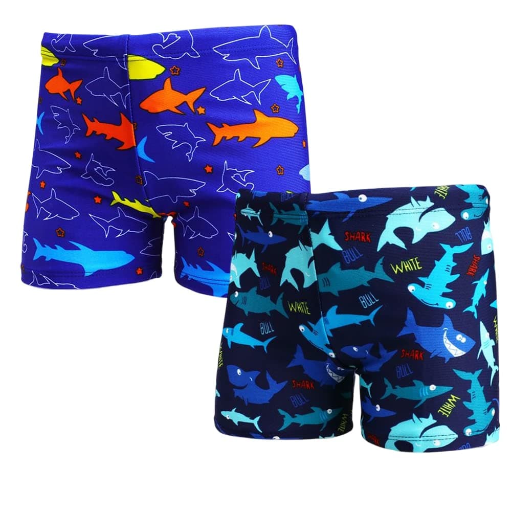 Boys Swimming Shorts, 2 Pack Baby Boys Cute Shark Dinosaur Casual Swimming Trunks Kids Swimsuit Beach Holiday Swim Board Shorts Age 1-9 Years