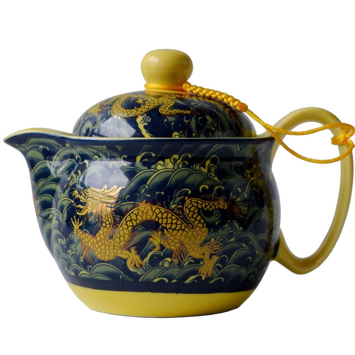 Teapot China Porcelain 12oz Dragon Navy blue Stainless Filtration Infuser for Loose Tea (navy blue)