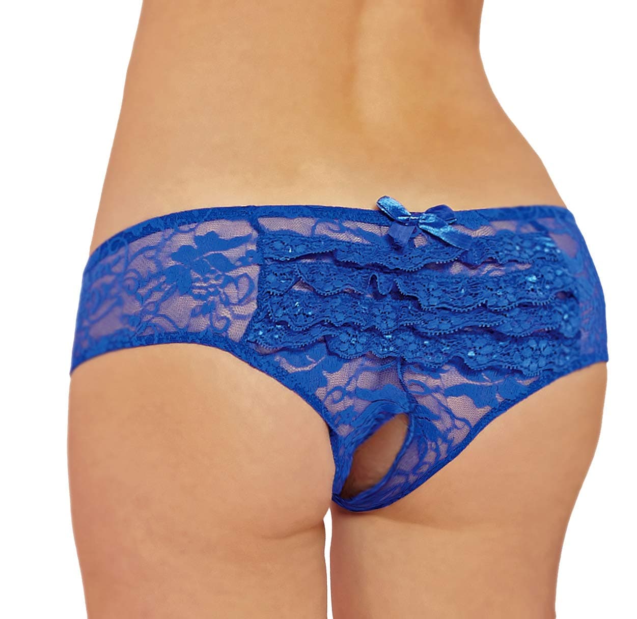 Sexy Open Crotch Ruffled Back Floral Lace Panties