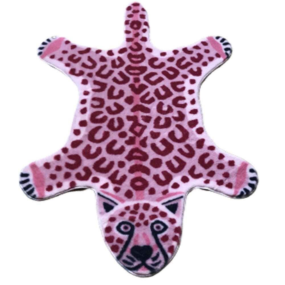 Seek4comfortable Leopard Print Rug, Pink Faux Cowhide Cheetah Fur Skin Carpet Mat with Anti-Slip Animal Printed Area Rug for Bedroom, Home Office (44.1x29.2 inch)