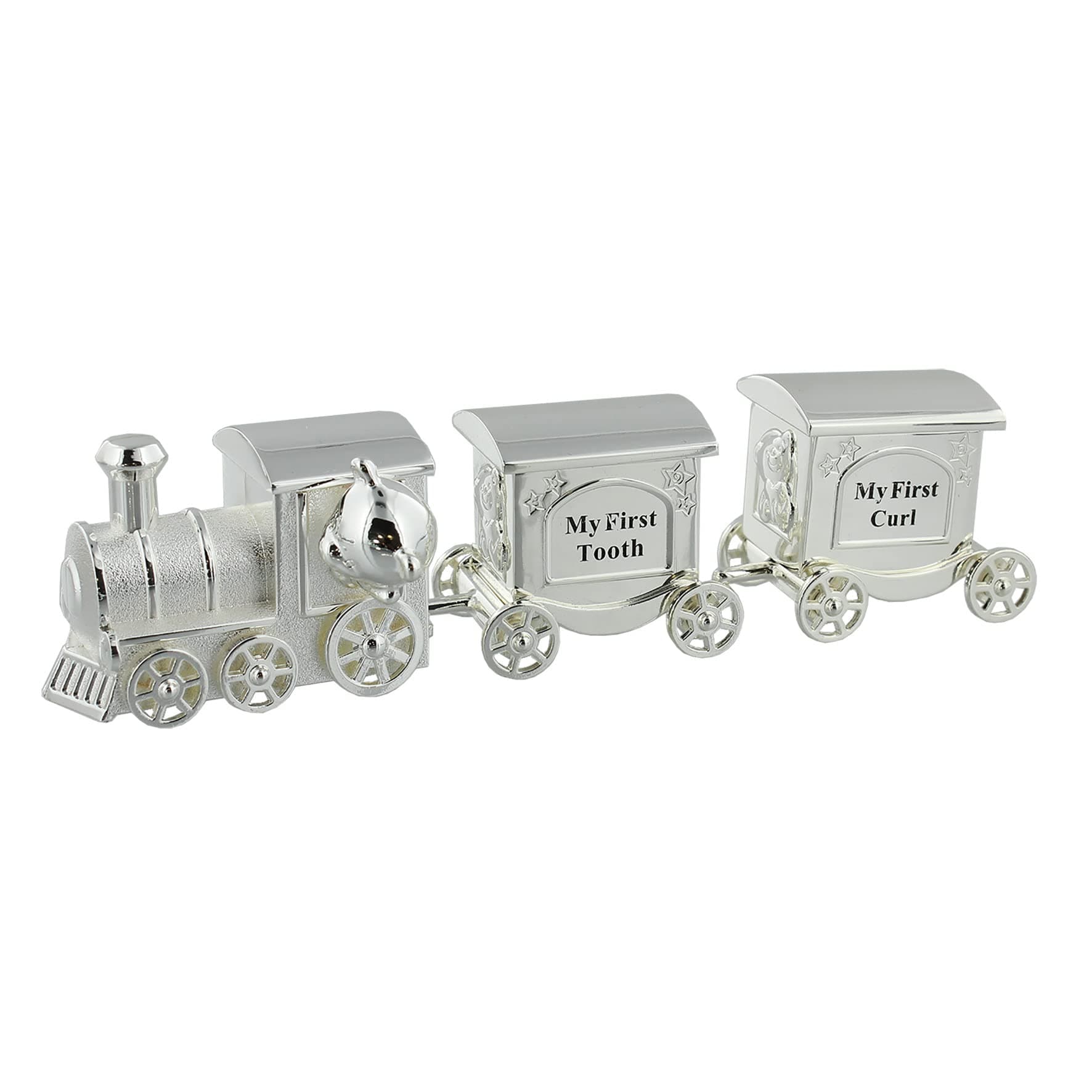 Baby Gifts WBM-GFT14 Harts Train with 2 Carriages Tooth and Curling Box Silver Plated Clear 200g