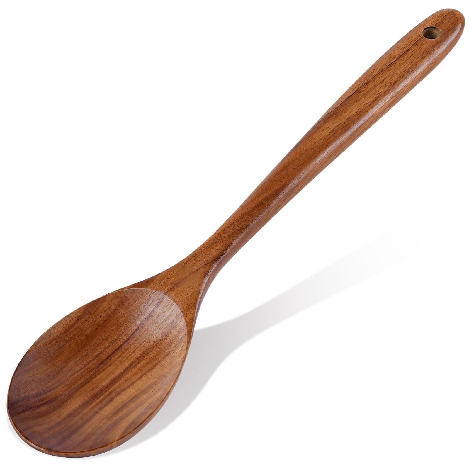 Wooden Spoons for Cooking, Natural Premium Teak Wooden Spoons, Good Grip Large Cooking Spoons and Wooden Spatula, Heat Resistant Wooden Cooking Utensils for Nonstick Cookware Serving, Perfect Gifts