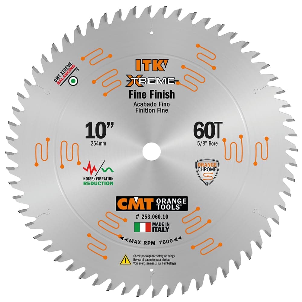 CMT 253.060.10 ITK Industrial Finish Sliding Compound Miter Saw Blade, 10-Inch x 60 Teeth 1FTG+2ATB Grind with 5/8-Inch Bore