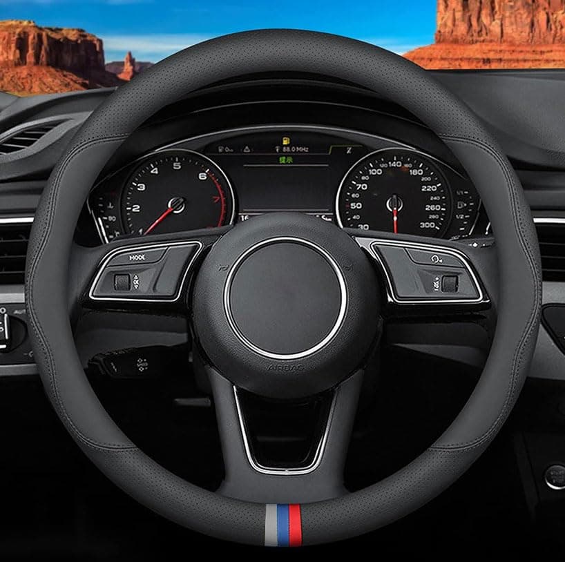 Custom-Fit BMW Steering Wheel Cover - Premium Leather, Non-Slip, Breathable With Logo (D-Style)