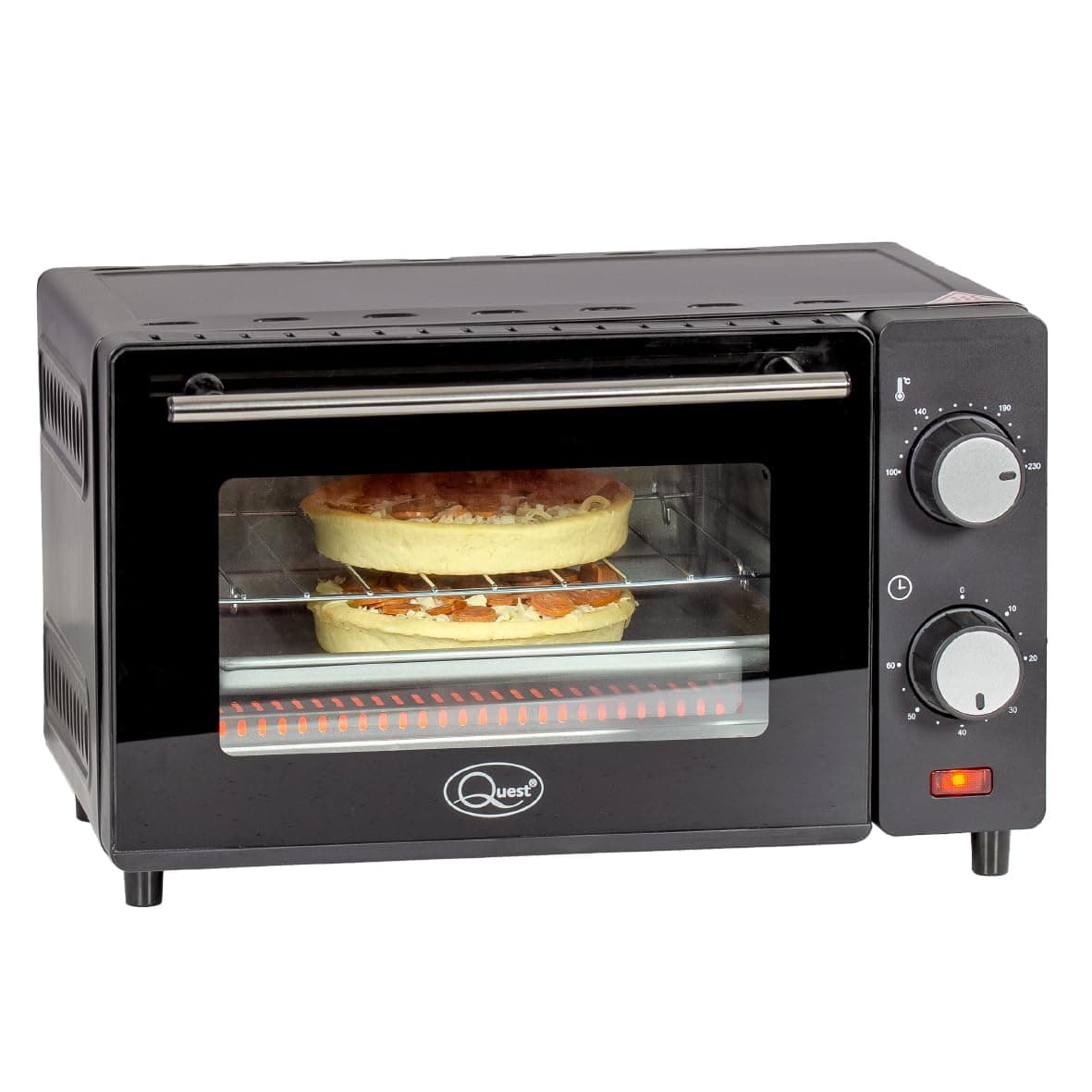 Quest 35409 Compact 9L Mini Oven/Temperature Controlled from 100-230° / 60 Minute Timer with Auto Shut Off / 650W / Tempered Glass Door / 36.5 cm x 28.5 cm x 22.1 cm, Black