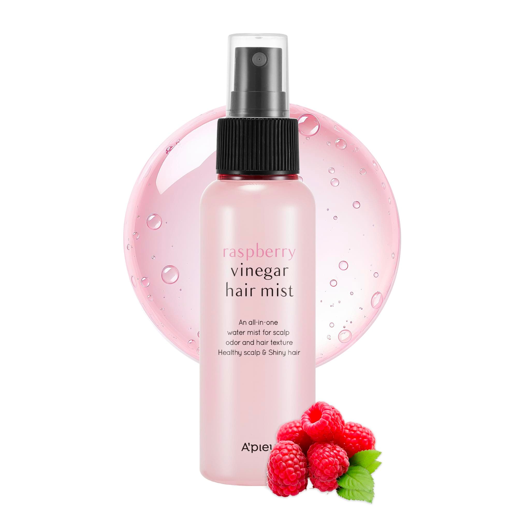 A'PIEU Raspberry Vinegar Hair Mist - Instant Hydration & Nourishing Spray for Smooth, Shiny, Frizz-Free Hair with Refreshing Floral Scent, Non-Sticky Finish. Korean Hair Care (3.55 fl oz)