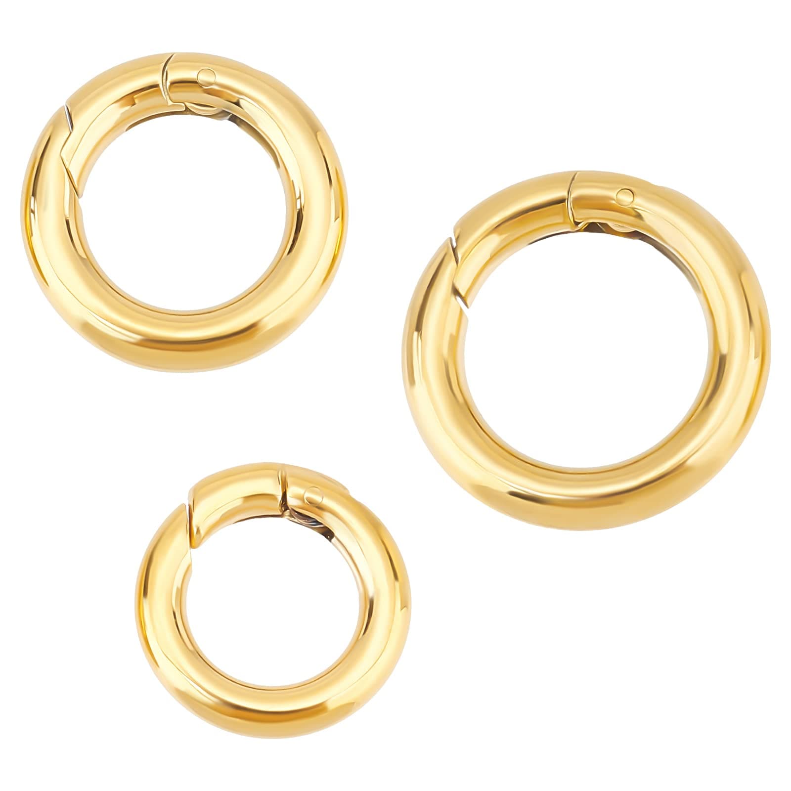 UNICRAFTALE About 3pcs 3 Sizes Golden Spring Gate Rings 304 Stainless Steel Snap Clasps 9~13mm Inner Diameter Ion Plating(IP) Round Rings for DIY Jewelry Making