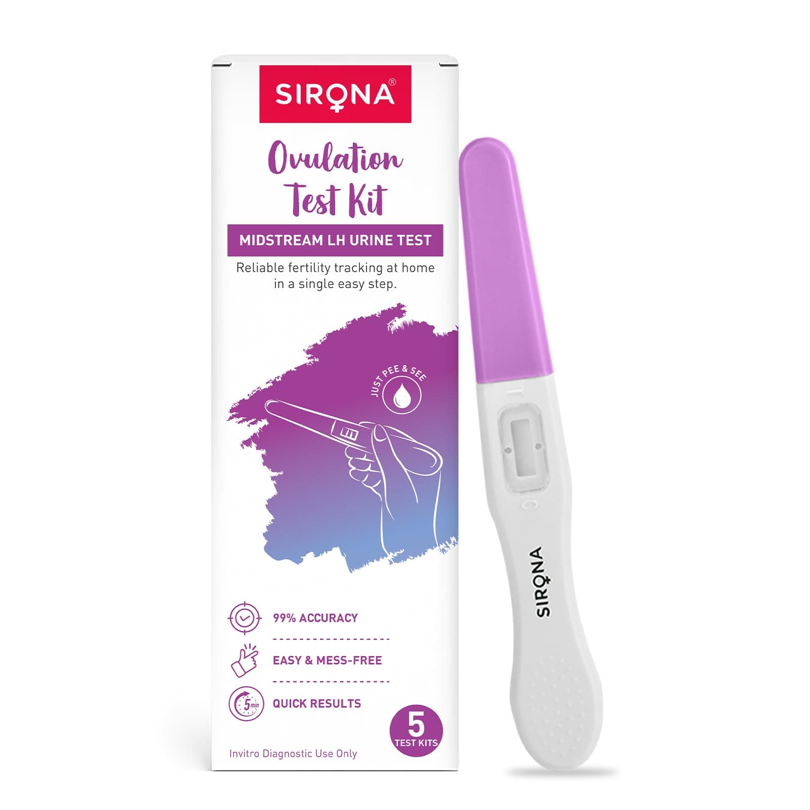 Sirona OvuRx Midstream Urine LH Ovulation Test Kit for Women | Pregnancy Planning & Fertility Test | Rapid & Accurate Results in 5 Mins | Single Step Ovulation Kit Pack for Home |