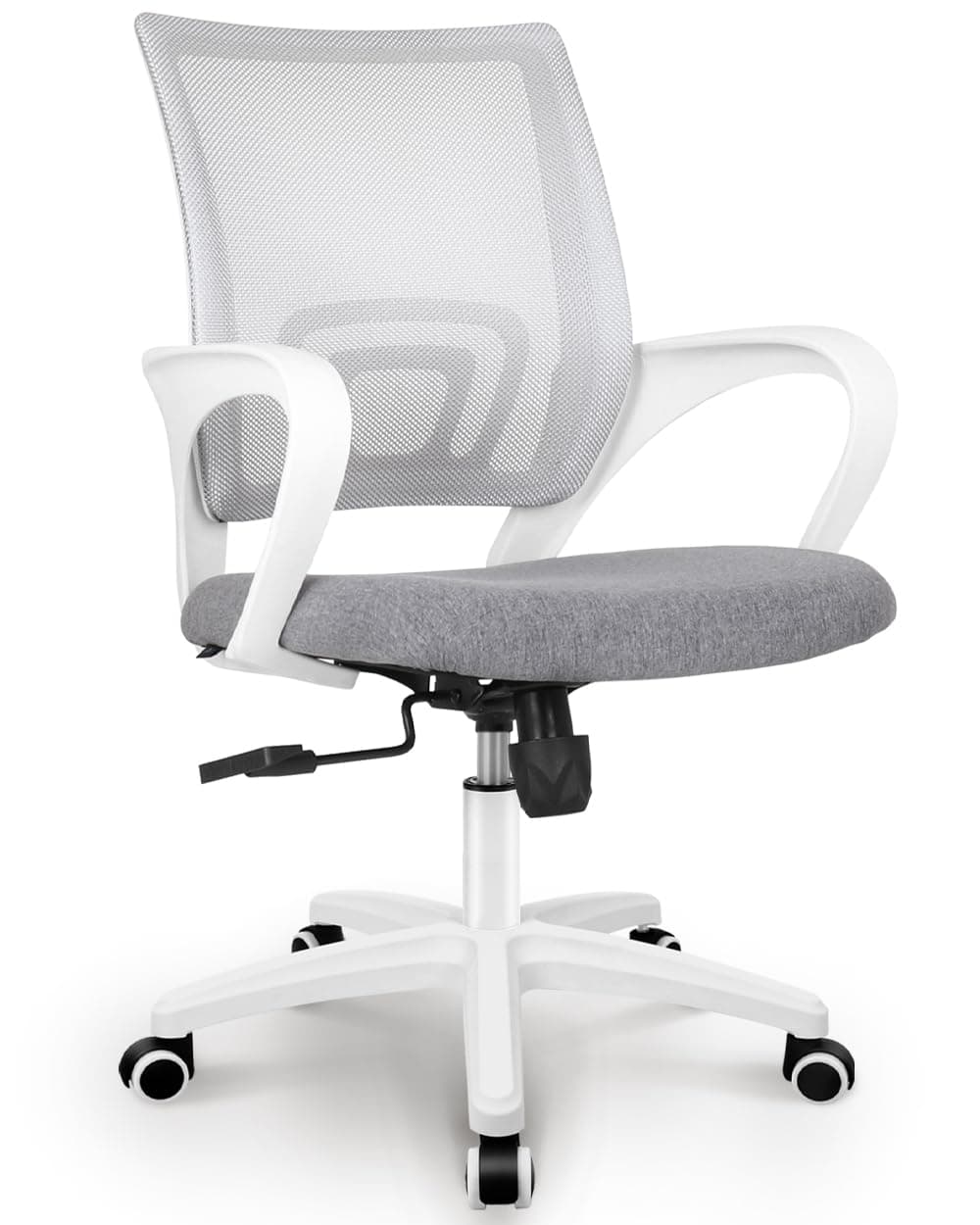 Office Desk Computer Chair Ergonomic Mesh Gaming Cushion Seat with Comfy Lumbar Mid Back Support Adjustable Height Swivel Rolling Wheels for Home Task (Grey)
