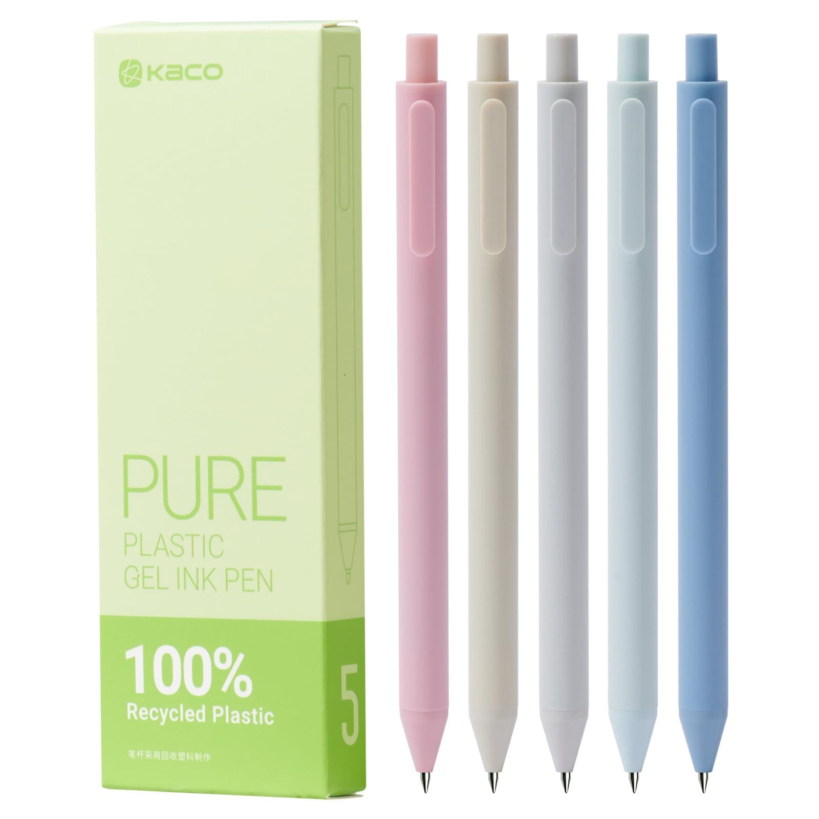 Kaco Gel Ink Pens 5 Pieces 0.5mm Fine Point Black Ink Pen Set Retractable Off...