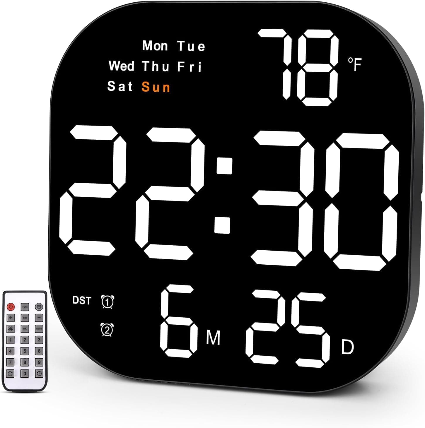 R RUNILEX Large Digital Wall Clock, Digital Clock Large Display with Day-Date-Temperature-Humidity for Bedroom, Elderly Home Decoration Office (Black White Digit) (Modal 1)