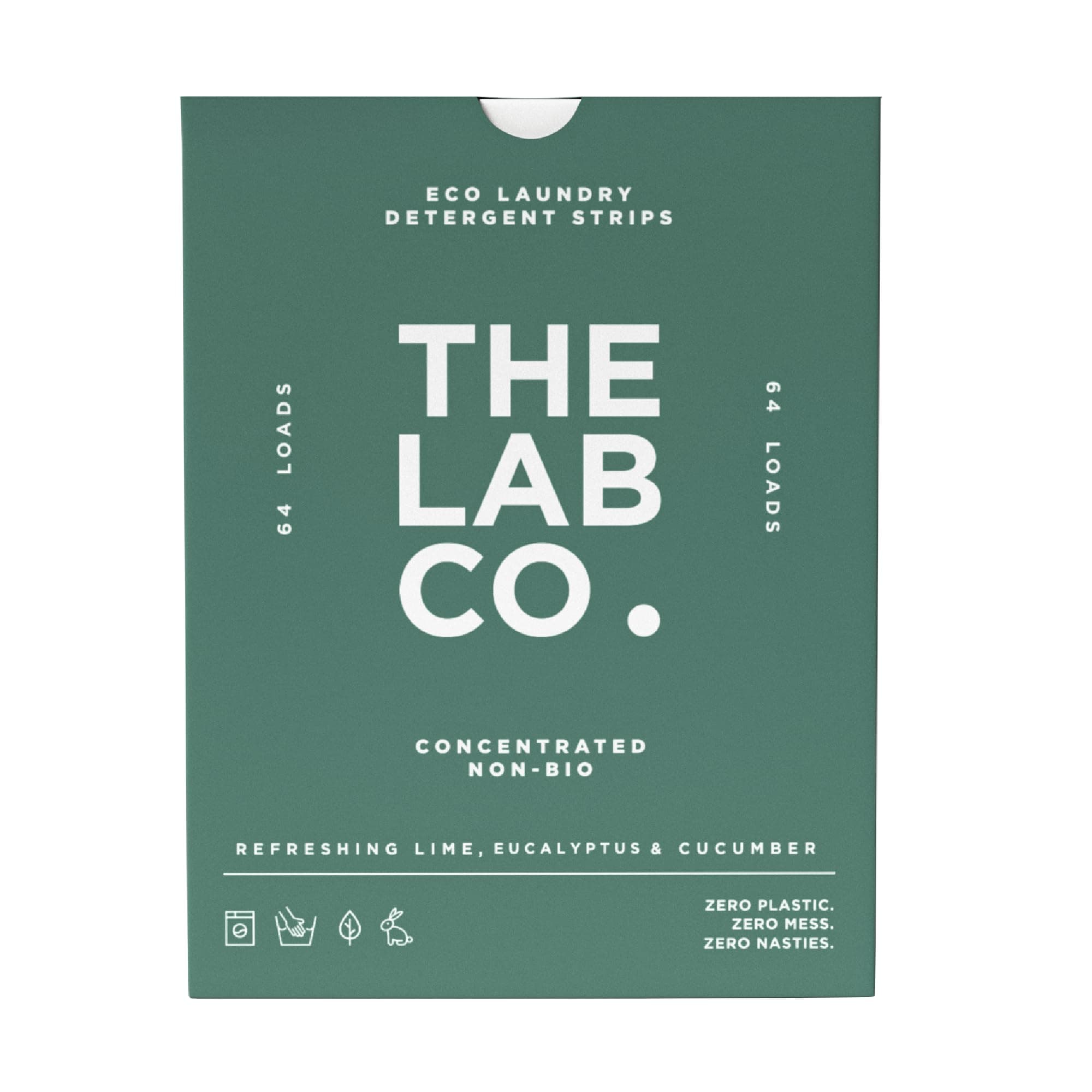 The Lab Co. Laundry Detergent Strips Washing Sheets | Eco Ultra-Concentrated | Non-Bio for Sensitive Skin | Non-Toxic Fragrance | EDC-Free | Lab-Tested | Refreshing Lime Eucalyptus Cucumber | 64 Loads