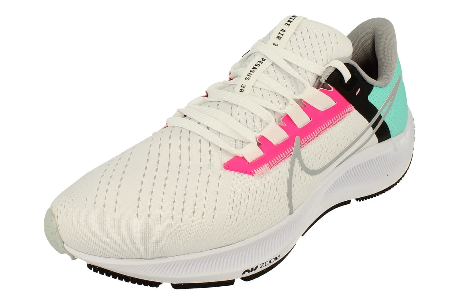 Air Zoom Pegasus 38, Men's Road Running Shoes, White Wolf Grey Hyper Pink Dynamic Turq, 10.5 UK