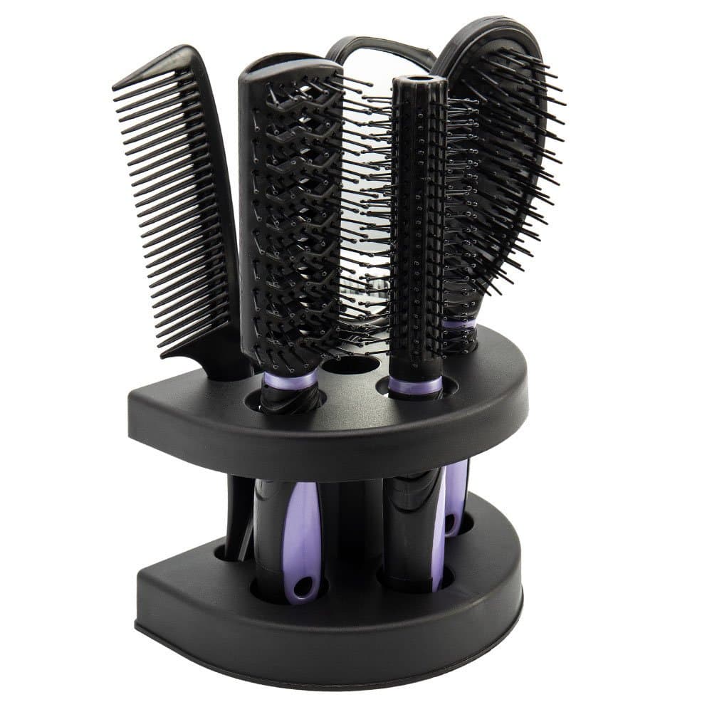 5pcs Hair Comb Set Women Ladies Hair Care Velvet Touch Paddle Hair Brush,Comb,Mirror And Holder Stand Set- Hair Care Massage Brush-No More Tangle -Adults & Kids