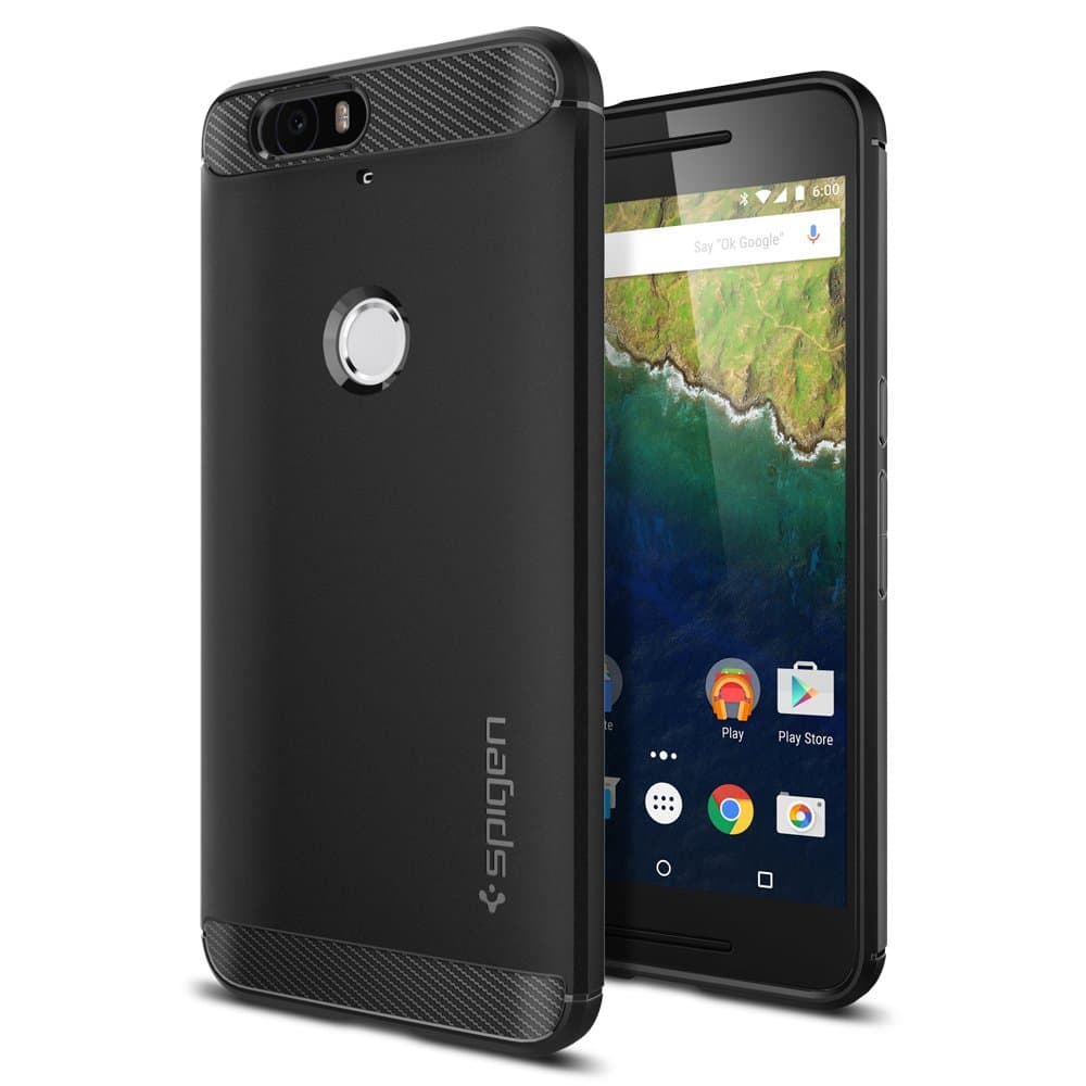 Spigen Rugged Armor Nexus 6P Case with Resilient Shock Absorption and Carbon Fiber Design for Nexus 6P 2015 - Black