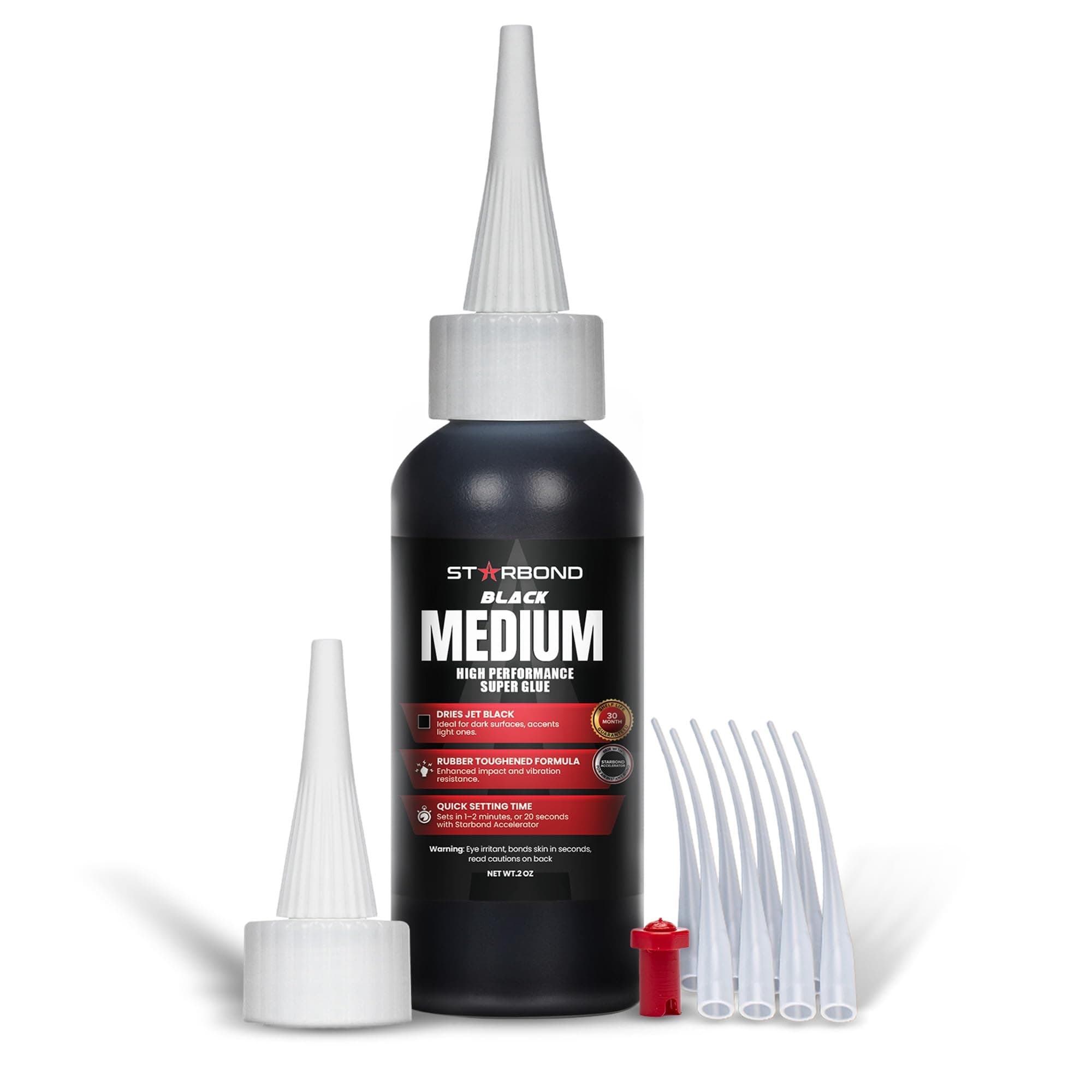 Black Medium CA Glue, Premium Cyanoacrylate Super Glue, Crack Filler 150 CPS Viscosity, for Woodworking, Woodturning, Carpentry, Guitar, RC, Hobby, 2oz