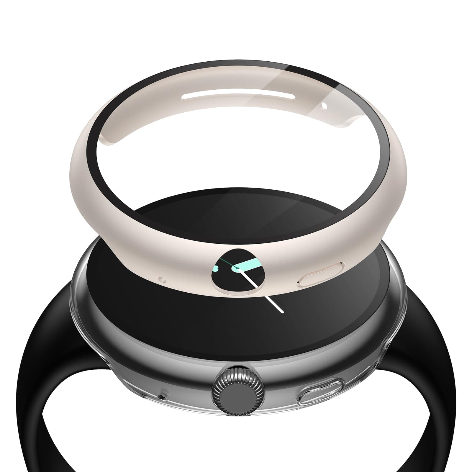 Misxi 2 Pack Hard PC Case with Screen Protector for Pixel Watch 2 (2023) / Pixel Watch 41mm, High Sensitivity Anti-Fall Cover, 1 Starlight + 1 Transparent