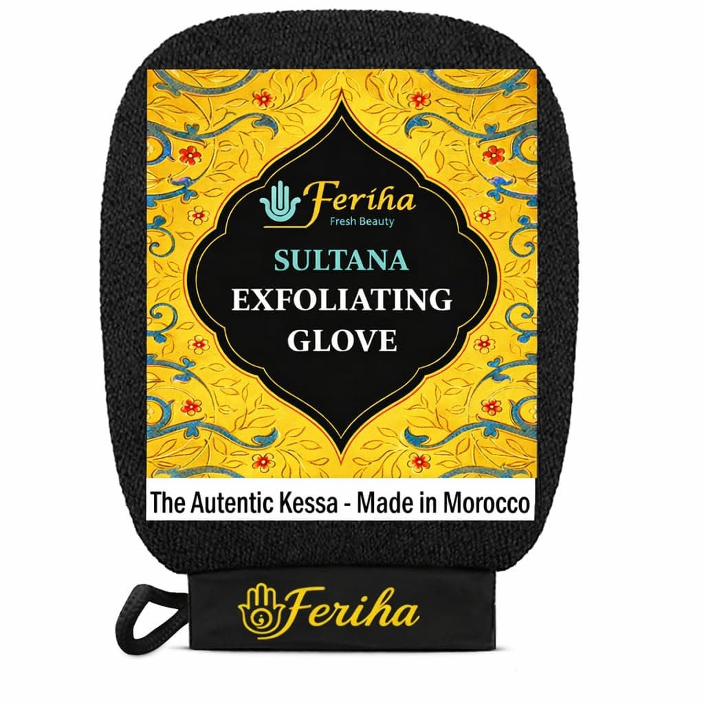 Sultana Original Kessa Exfoliating Glove – Moroccan Hammam Mitt for Deep Cleansing, Dead Skin & Keratosis Pilaris – Microdermabrasion Scrubber for Spray Tan Removal, Long-Lasting, Made in Morocco