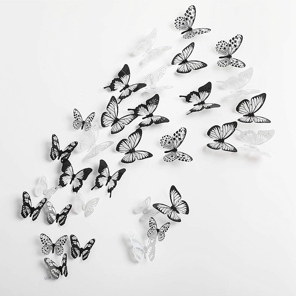 90PCS Black and White Butterfly Wall Decals