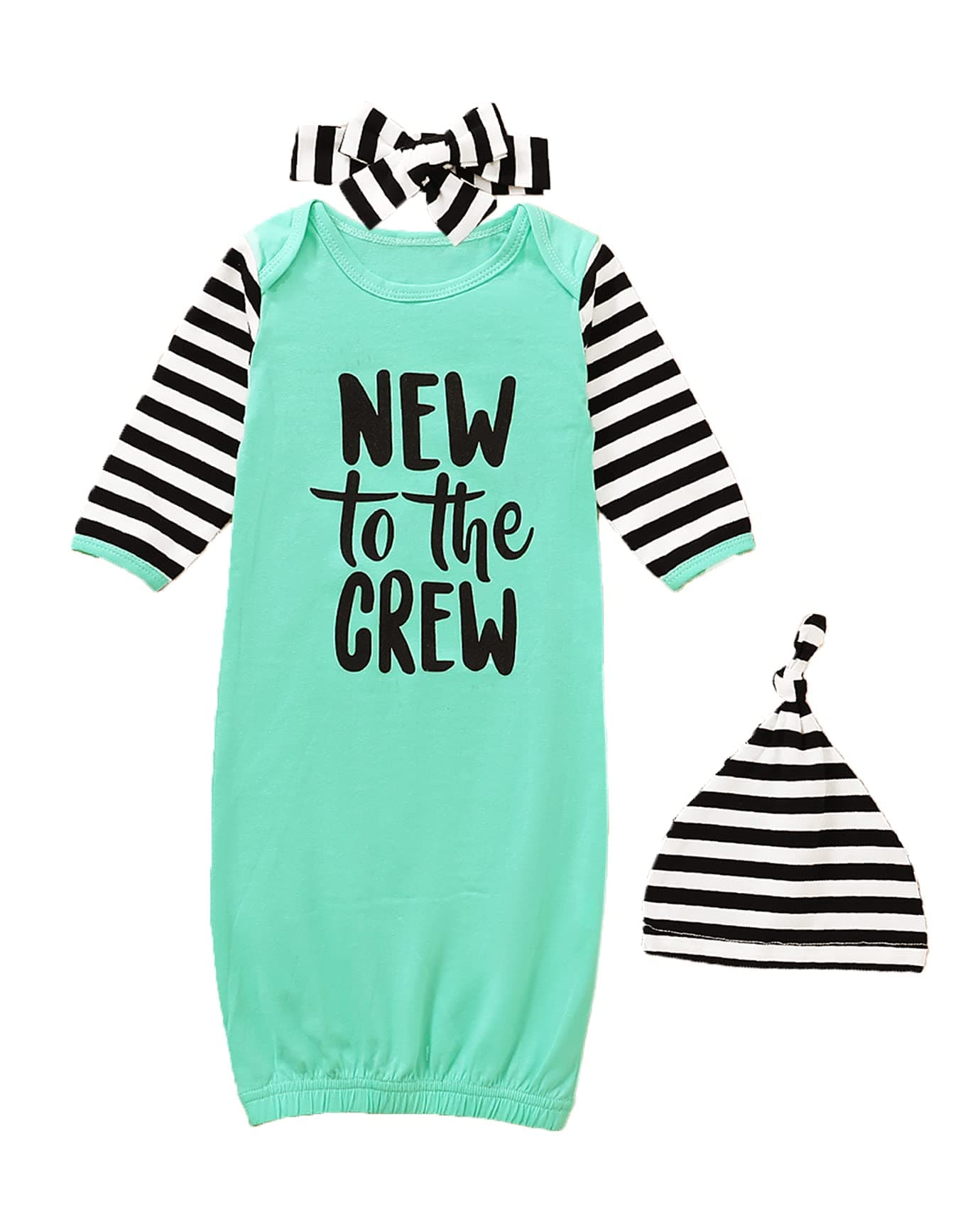 Baby Boy Sleepers Baby Coming Home Nightgown Newborn New to The Crew Outfit (Green-New to The Crew,0-3 Months)
