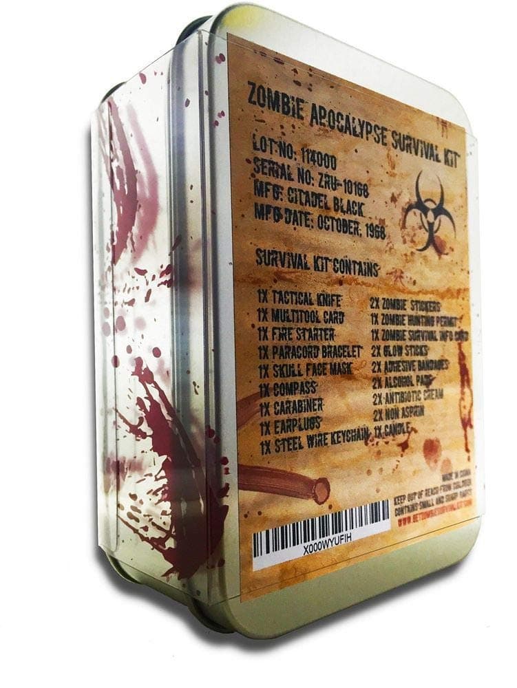 Zombie Apocalypse Survival Kit by Citadel Black - Knife, Multi-tool, Fire Starter, Skull Mask, Zombie Hunting Permit, First Aid, And More