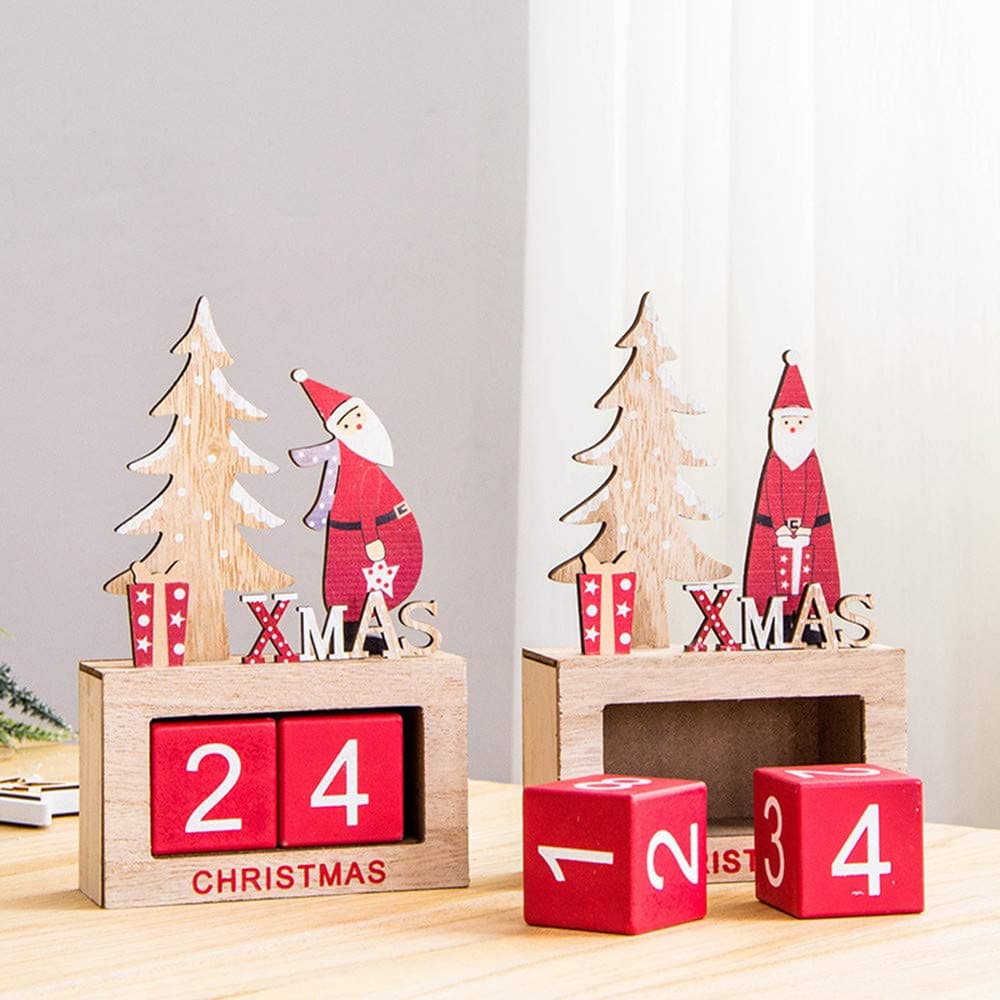 Coersd Christmas Mini Wooden Calendar Xmas Ornament Home Decoration Craft Gift 12.5x5x26cm for Kids, Friends Christmas Gift. (B)