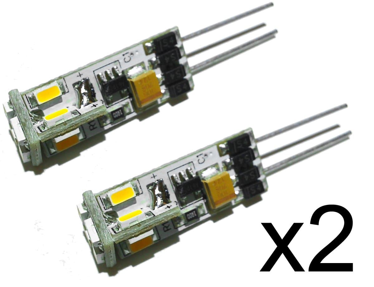 2x G4 LED 55 Lumen 0.7 Watt Warm White Mini Tower Accent Bulb Lamp, 12V AC DC for Landscape, Boat, RV