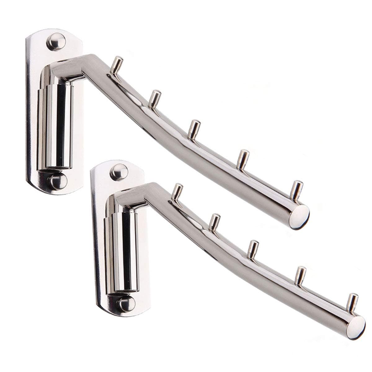 Folding Wall Mounted Clothes Hanger, Adromy Stainless Steel Clothes Holder Swing Arm Closet Drying Rack Clothing Hanging System Heavy Duty Closet Storage Organizer 2 Pack