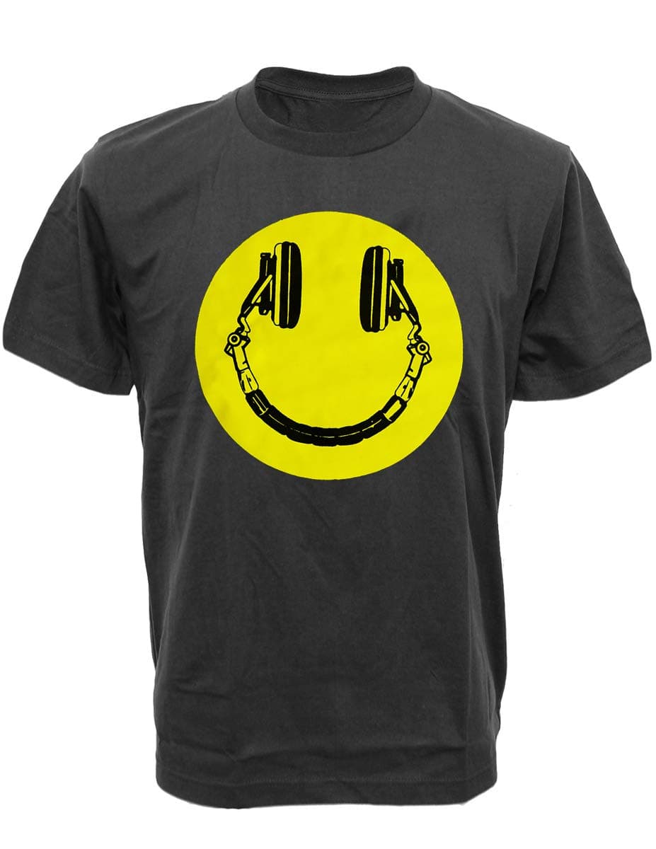 Over Ear Headphones DJ Smiley Face Men's T-Shirt Party Music Tee